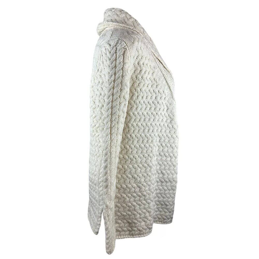 IrelandsEye Glenross Waterfall Cardigan Sweater Wool Natural Chunky Knit Medium - Picture 12 of 16